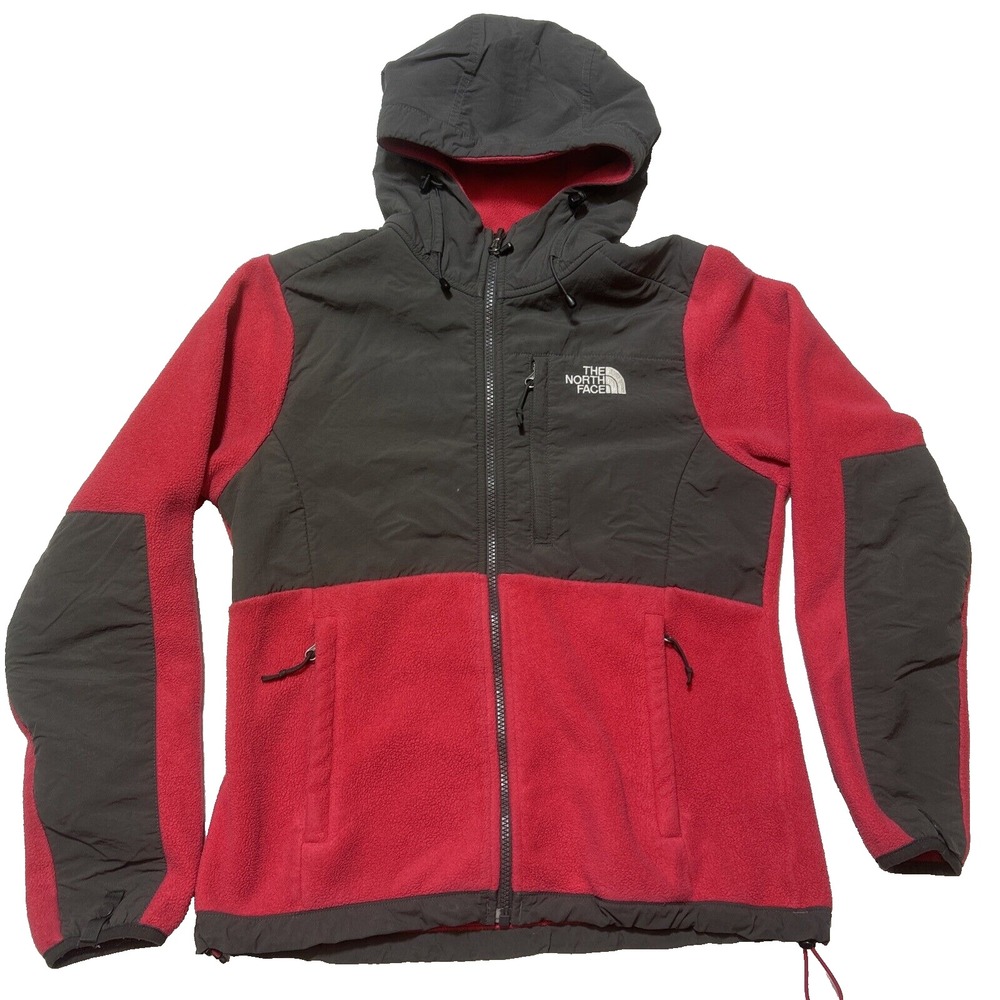 The North Face Denali TNF Hooded Fleece Jacket Women's S Pink Gray‎ Polartec EUC